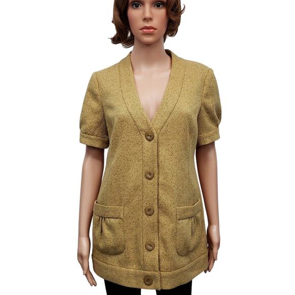 NWT Anthropologie Tabitha Tweed Blazer Cardigan Jacket 10 Short Sleeve Mustard - Picture 2 of 13